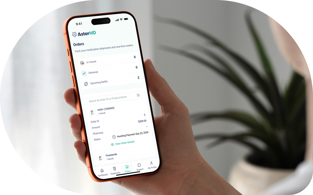 AsterMD patient portal open on a phone